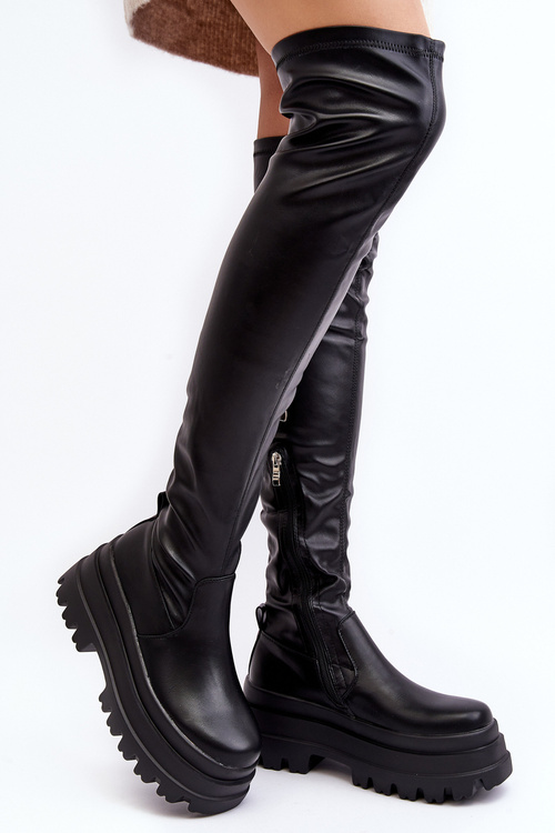 Women's Over-the-Knee Boots on Chunky Sole Black Chinasa