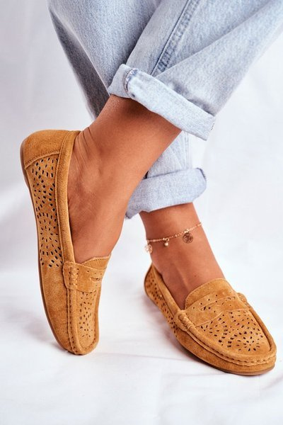 Suede Openwork Mokassins Women's S.Barski Camel