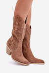 Perforated Cowboy Ankle Boots On Heel Brown Salive