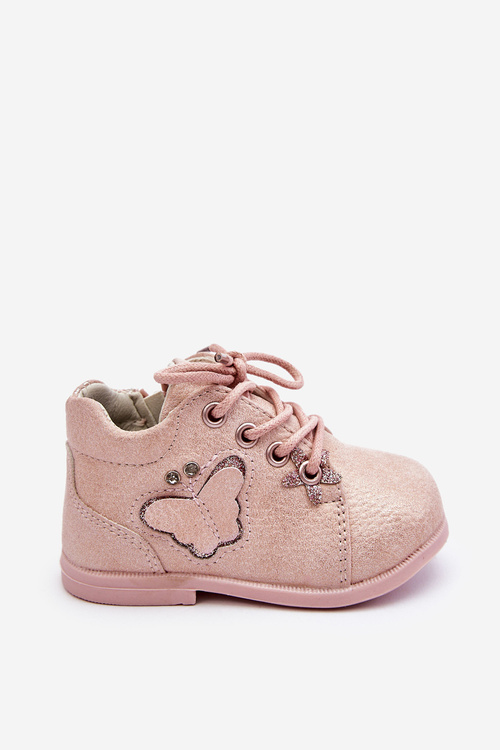 Botki Skóra Sznurowane Motylek Różowe Avi