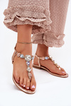 Womens sandals on flat heel with crystals rose gold Fiolalia