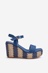 Women's Denim Wedge Sandals with Braid Blue Reviala