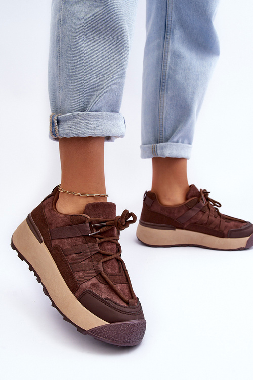 Buty Sportowe Damskie Zamsz Platforma Brązowe Rohan BL391P