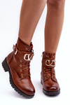 Women's Padded Boots Workery Gold Buckle Brown Vera