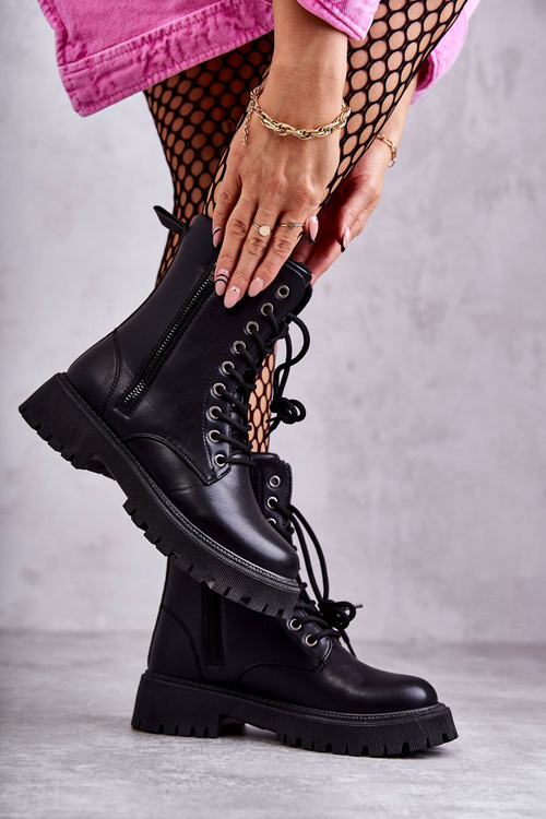 Leather Warm Boots Workers tied Black Maria