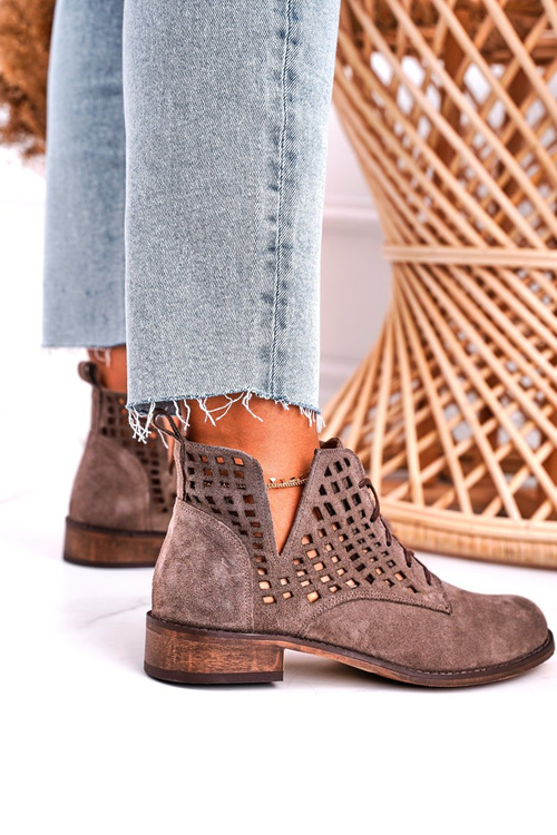 Women's Openwork Boots Suede Brown Susannah