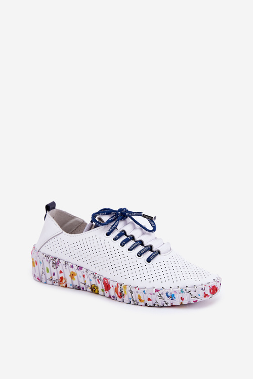 Leather Brogues On Patterned Platform Artiker 52C1713 White-Navy