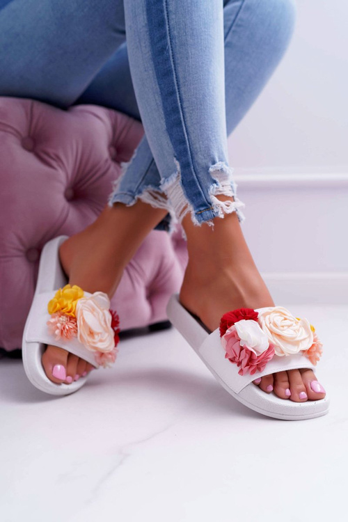 Women's Flower Flip Flops White Della