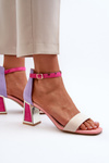 Pink suede sandals with a block heel Pholia