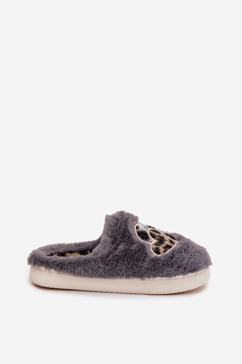Furry slippers with hearts gray Amandra