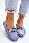 Women's Suede Loafers With Crystals Blue Lucille