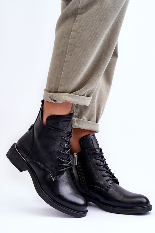 Botki Workery Damskie Skóra Czarne Tedrick 58167