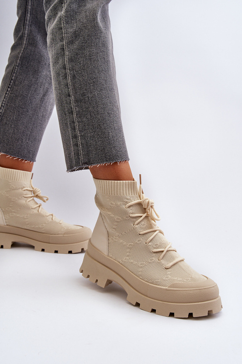 Women's Workers Boots With Socks Beige Abigail