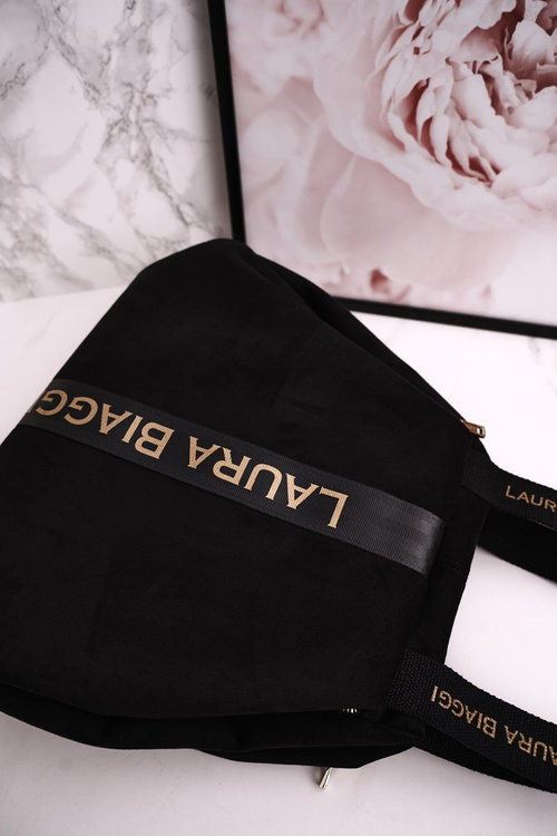 Torba Shopper Na Ramię LAURA BIAGGI Zamszowa Czarna