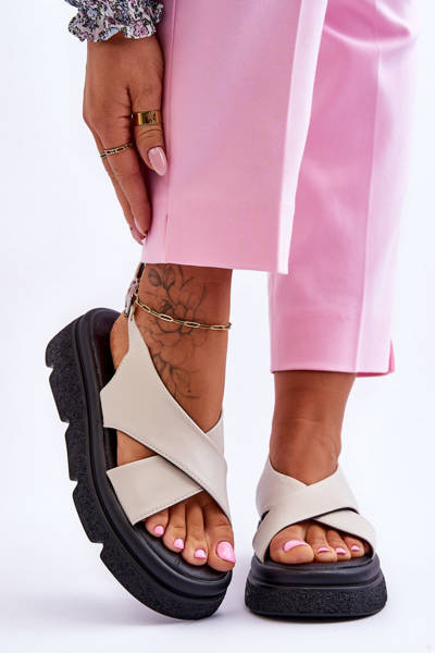 Sandały Modne Platforma Beżowe Chester