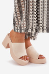 Women Sandals On Heel And Platform Beige Omeisa