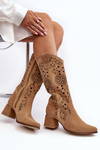 Suede Openwork Boots Lewski Shoes 3171 Beige