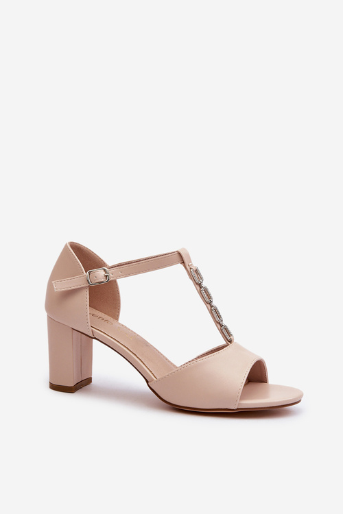 Women's Sandals with Stiletto Heel and Decorative Eco Leather Strap Beige Triavera