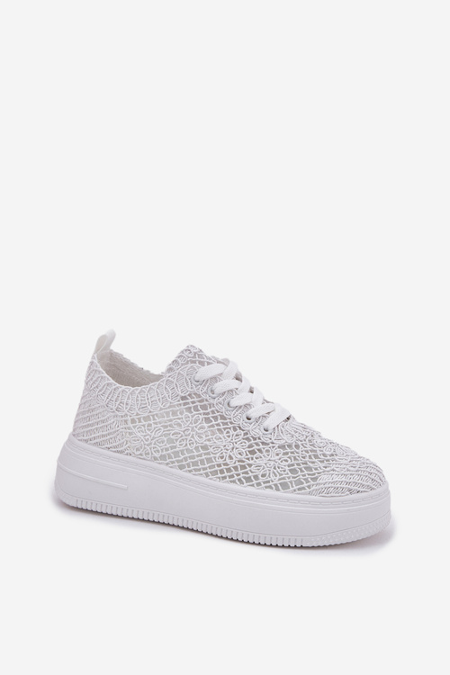 Women's Platform Sneakers With Crochet Upper White Mirietto