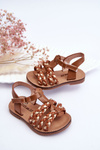 Children's Velcro Sandals With Stripes Brown Sammy