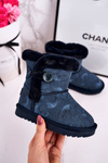 Children's Snow Boots With Fur And Button Navy Kawai