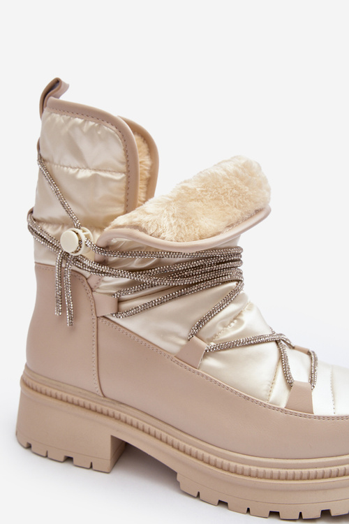 Śniegowce Damskie Ozdobne Wiązanie Beżowe Rilana NS363