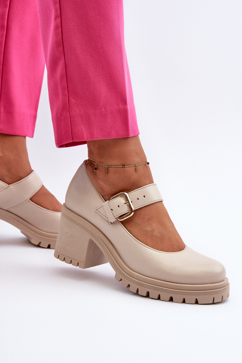 Zazoo 20166 Leather Beige Court Shoes