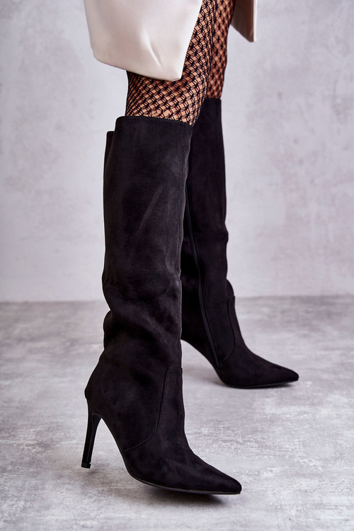 Suede High Heel Boots Black Carite 