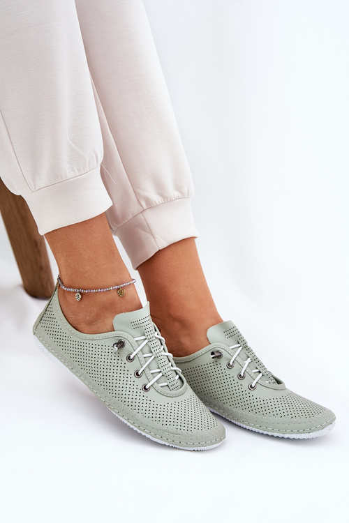 Ladies Leather Lace-Up Shoes Made Of Natural Leather Artiker 54C0833 Light Green