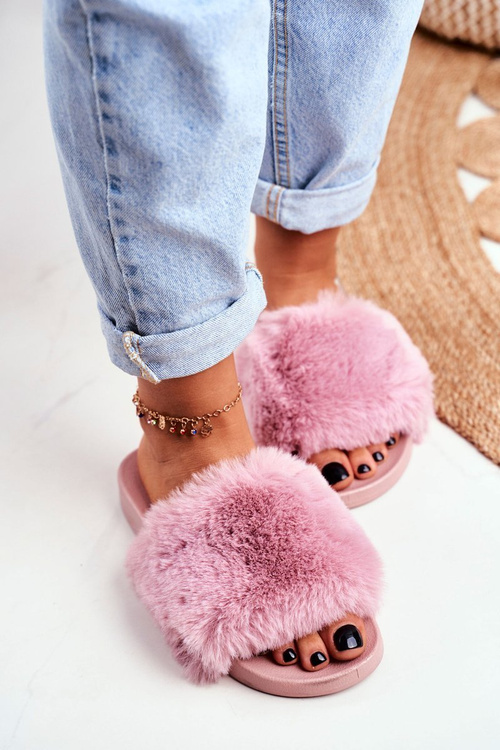 Rubber Slippers With Eco Fur Pink Sensitive