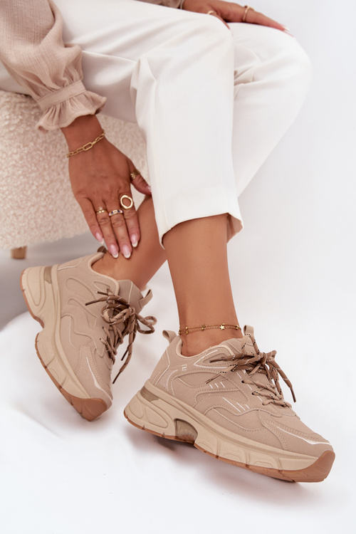 Women's Sports Sneakers With Double Lacing Beige Annelie