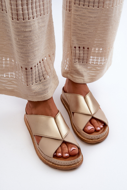 Leather Profiled Flip-Flops Maciejka 04986-04 Gold-Beige