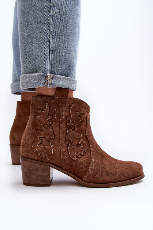 Zazoo 3426 Women's Suede Cowboy Boots Brown