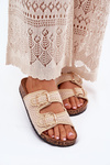 Crochet Women's Slippers With Golden Buckles Beige Fenira