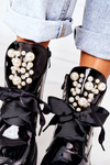 Insulated Boots With Pearls Patent Black Perla