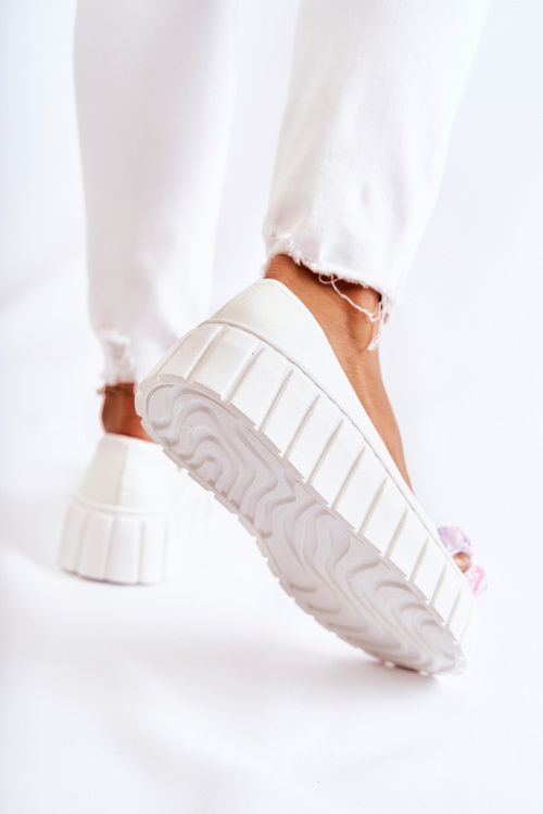 Leather Ballerinas On A Platform With Colorful Ornament White Ladette