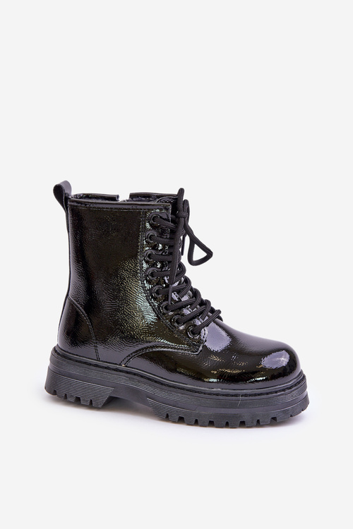 Insulated girls boots lacquered with zipper black Novita
