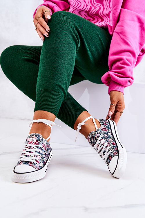 Low Sneakers With Green Flowers Desiree