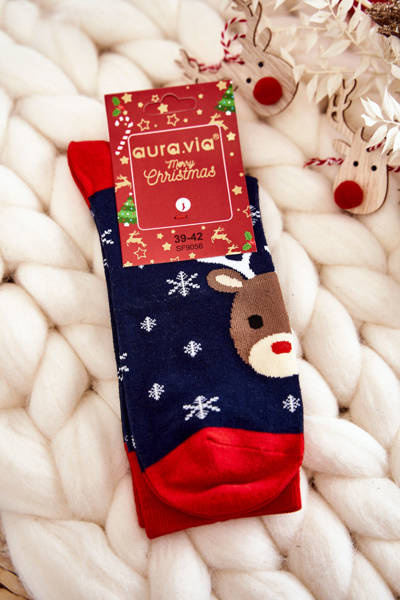 Men's Christmas Socks Reindeer Navy blue and red