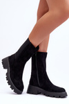 Women's Suede Boots Flat Heel Black Altandros