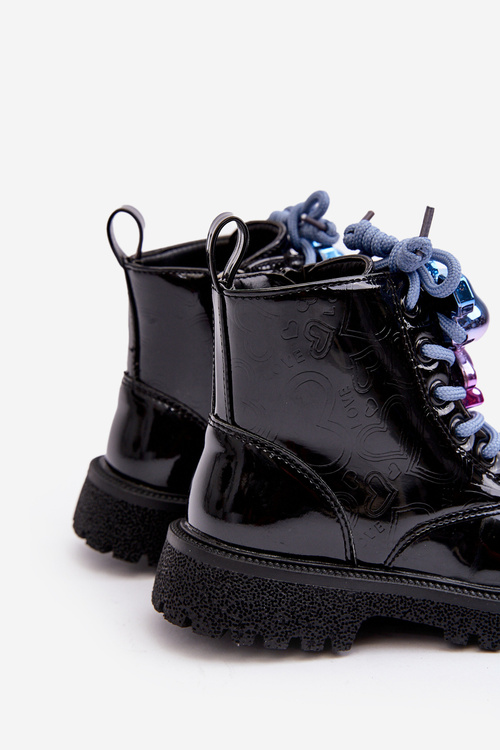 Kids' Glossy Lined Boots with Decoration Black Bunnyjoy