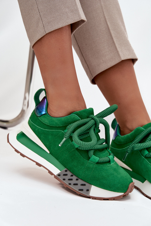 Suede Women's Sneakers On Platform With Thick Lacing Artiker 55C0136 Green