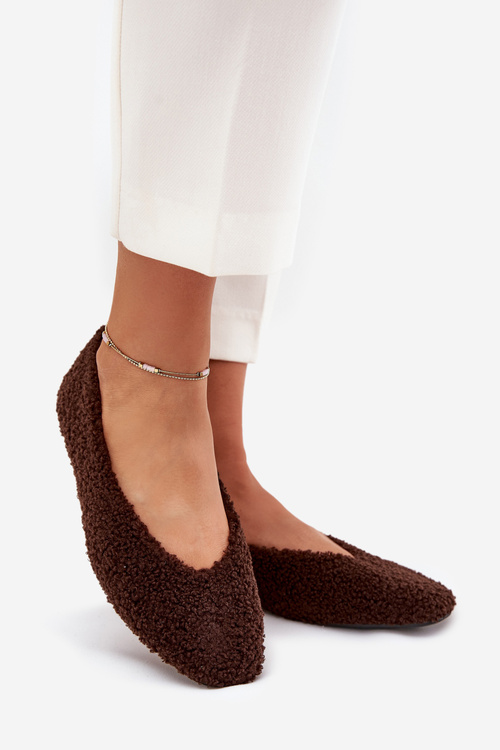 Ladies Ballet Flats With Sheepskin Chocolate Zimira