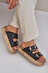 Slides With Braiding And Buckles On A Massive Platform Black Aralissea