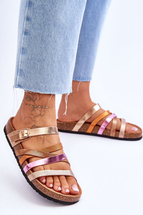 Women's Platform Slippers With Stripes Gold Clover