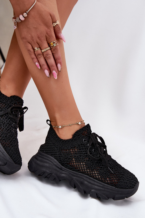 Women's Sneakers With Crocheted Upper Black Jelhiris