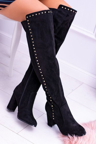 Black Suede Musketeer Boots Portoso