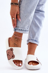 Women's Light Foam Slippers Bear Motif White Parisso
