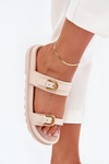 Women's sandals with straps and gold buckles light beige Selana