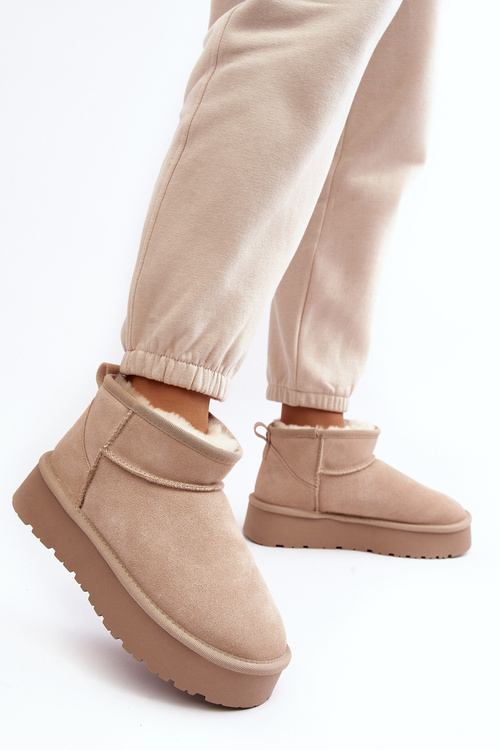 Stylish Low Suede Snow Boots Light Beige Nucca